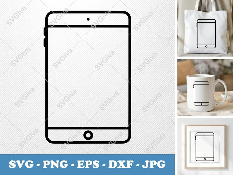 Tablet SVG, Modern Device Icon, Line Art, PNG EPS DXF for Cricut & Silhouette, Digital Download, Tech Clipart