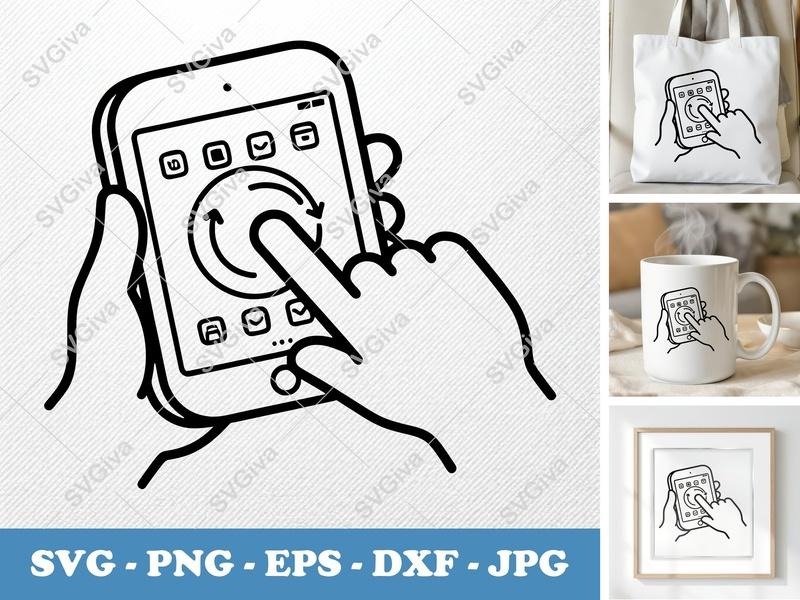 Tablet SVG | Modern Screen Interface, Hand Touching | PNG EPS DXF for Cricut, Silhouette, Digital Device