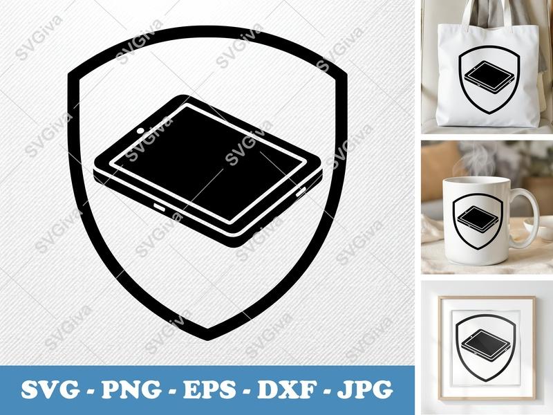 Tablet SVG | Modern Shield Tablet Design | PNG EPS DXF for Cricut Silhouette, Digital Device Icon
