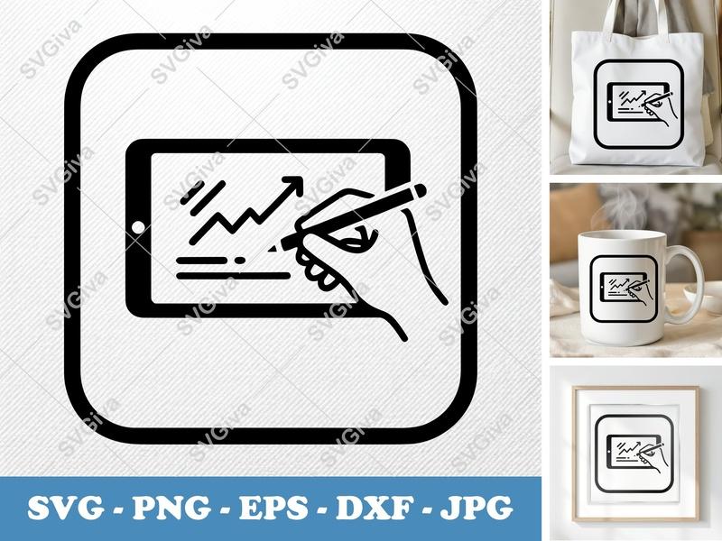 Tablet SVG, Stylus Hand, Growth Chart, Business Icon PNG EPS DXF for Cricut & Silhouette, Modern Office Design