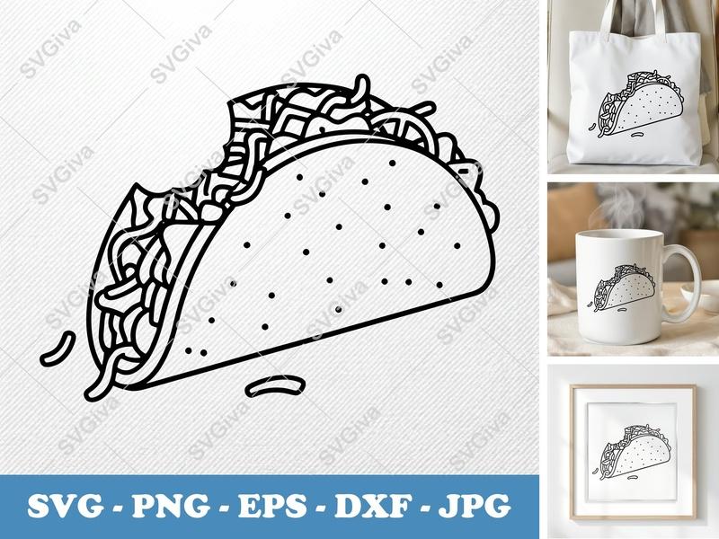 Taco Partially Eaten SVG | Minimalist Line Art | Bold Contour | PNG DXF EPS | Cricut Silhouette File