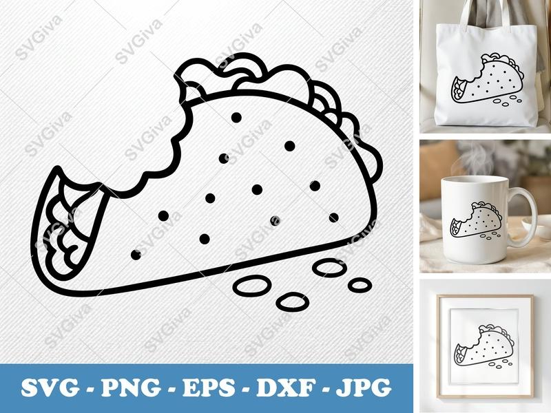 Taco SVG, Bitten Taco Cut File, Modern Food Clipart, Mexican Food SVG | PNG EPS DXF for Cricut Silhouette
