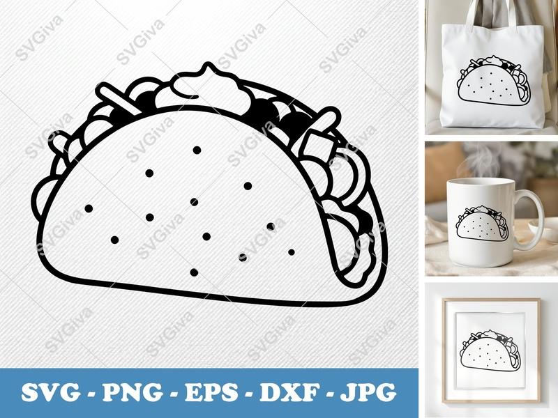Taco SVG Cut File | Modern Clean Design | Food Clipart | PNG EPS DXF for Cricut Silhouette