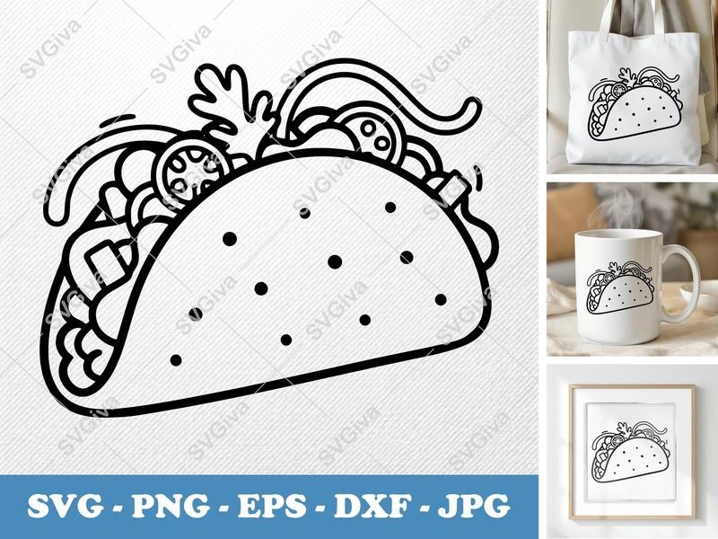 Taco SVG Cut File | Modern Food Design | Mexican Fiesta PNG EPS DXF | Cricut Silhouette Vector Art
