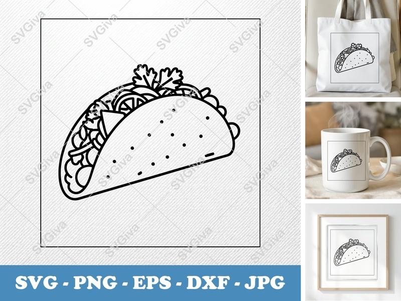 Taco SVG, Modern Minimalist Food Outline, Mexican Cuisine Clipart, PNG EPS DXF | Cricut Silhouette Cut File