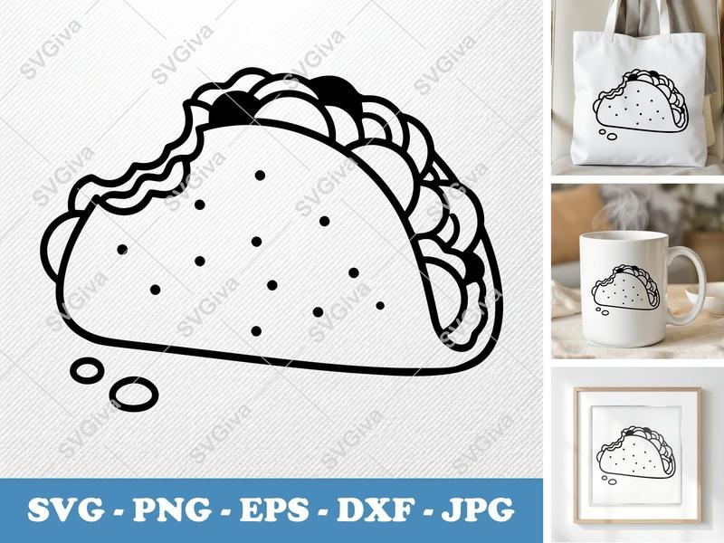 Taco SVG | Modern Minimalist Taco Outline | Bite Mark, Dots | PNG EPS DXF for Cricut, Silhouette | Foodie Cut File