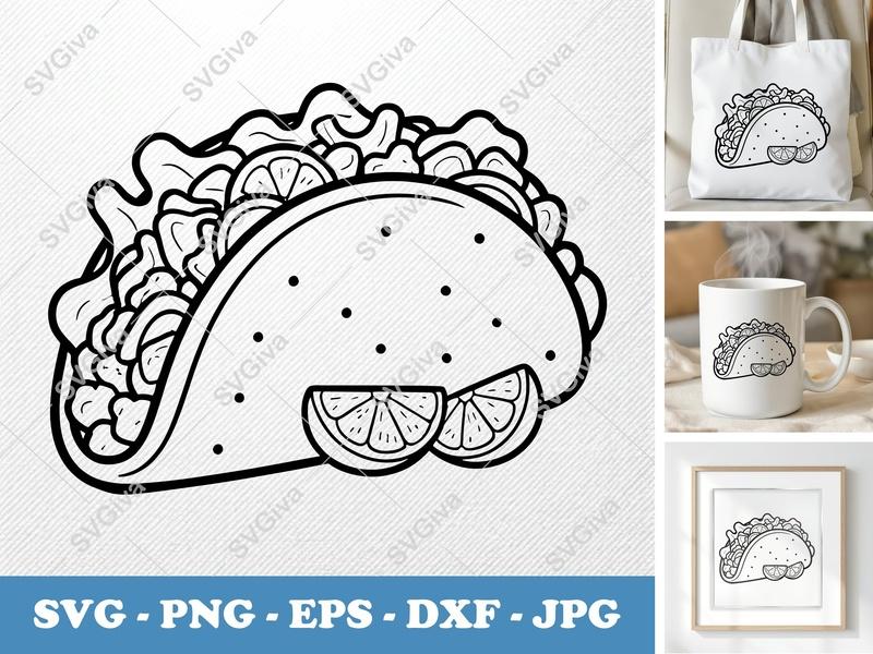 Taco SVG | Puffy Soft Shapes | Pillow-Soft Taco | PNG DXF EPS | Cricut Silhouette File