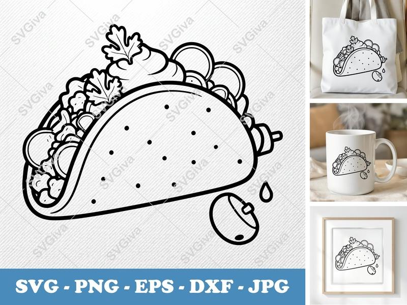 Taco with Garnish SVG | Puffy, Inflated Shapes | PNG DXF EPS | Cricut Silhouette File