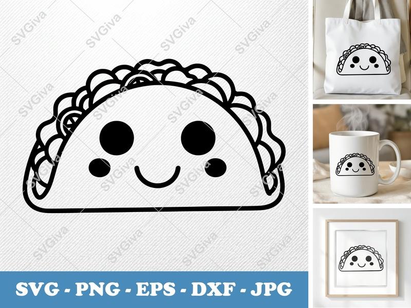 Taco with Smiling Face SVG | Friendly Rounded Body Bean-Shaped Design | PNG DXF EPS | Cricut Silhouette File