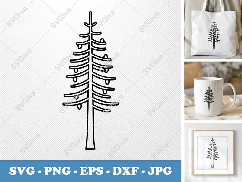 Tamarack Tree classic svg icon | Double Outline Pine Tree SVG, PNG, EPS, DXF for Cricut & Silhouette | Simple Forest Clipart