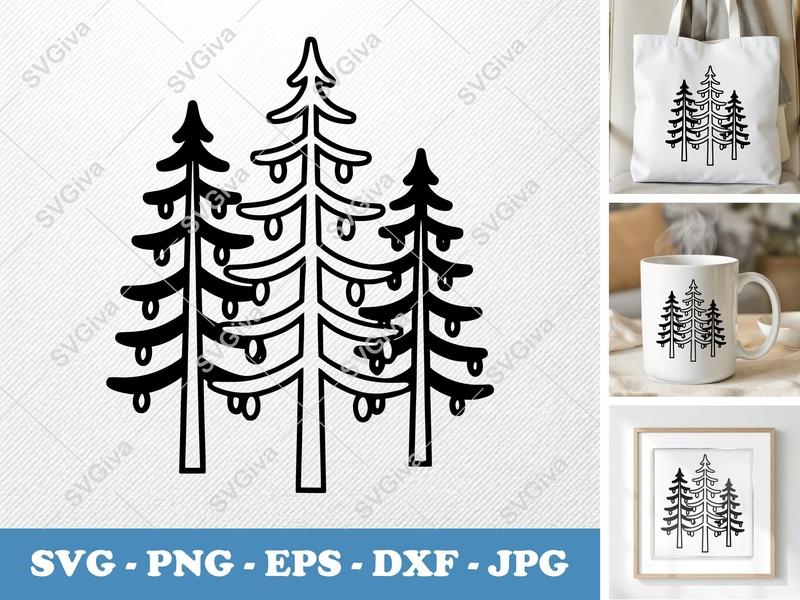 Tamarack Tree in a group SVG | Evergreen Forest Outline, Nature Clipart, Pine Tree Decor | PNG EPS DXF for Cricut Silhouette