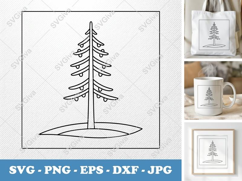 Tamarack Tree on a piece of land SVG Cut File, Rounded Body, White Circle, Friendly Bean Shaped Forms PNG EPS DXF for Cricut Silhouette