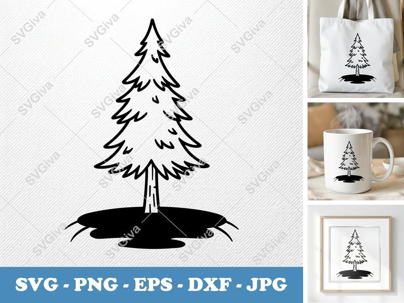 Tamarack Tree on a piece of land SVG, Vintage 90s Cartoon Style Pine, Forest Clipart PNG EPS DXF for Cricut & Silhouette