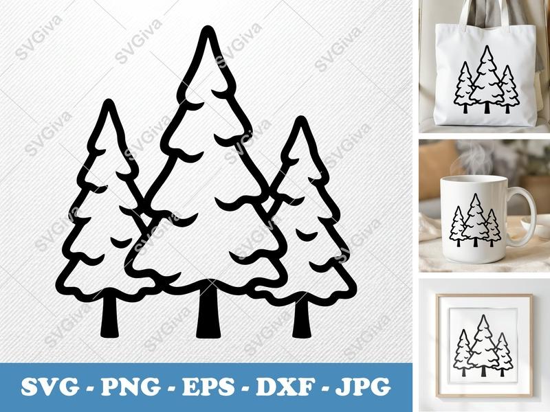 Tamarack Tree SVG | Modern Evergreen Pines PNG EPS DXF | Forest Woodland Cut File for Cricut, Silhouette