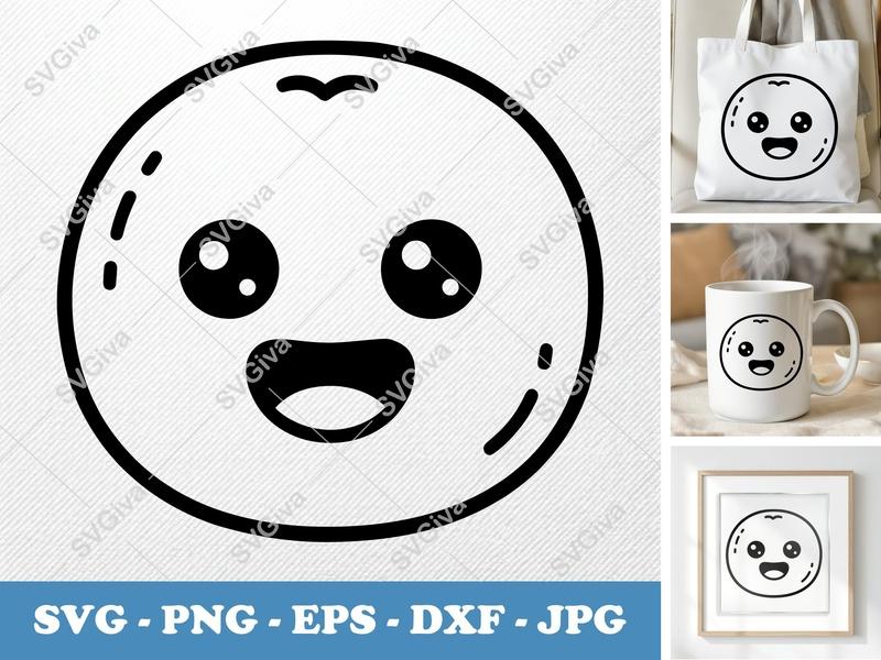 Tangerine Kawaii SVG, Cute Fruit PNG, Happy Citrus EPS, Outline DXF for Cricut & Silhouette, Modern Clean Design