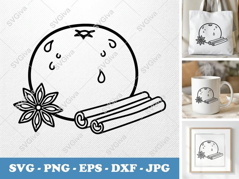 Tangerine SVG | Cinnamon Star Anise Cut File | Modern Citrus Spice PNG DXF EPS for Cricut Silhouette