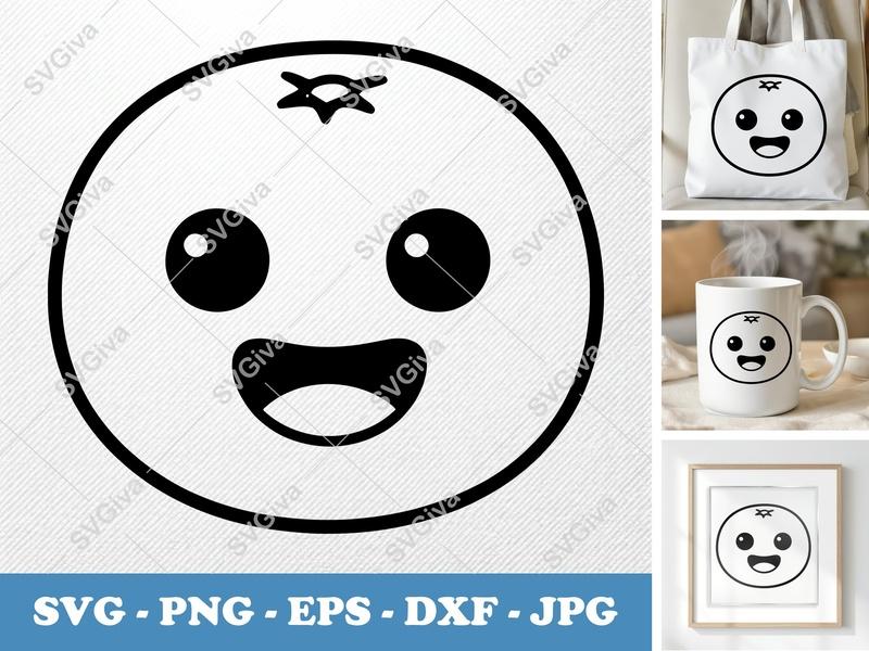 Tangerine SVG Kawaii, Cute Fruit PNG EPS DXF | Cricut Silhouette Cut File, Modern Happy Face Clipart