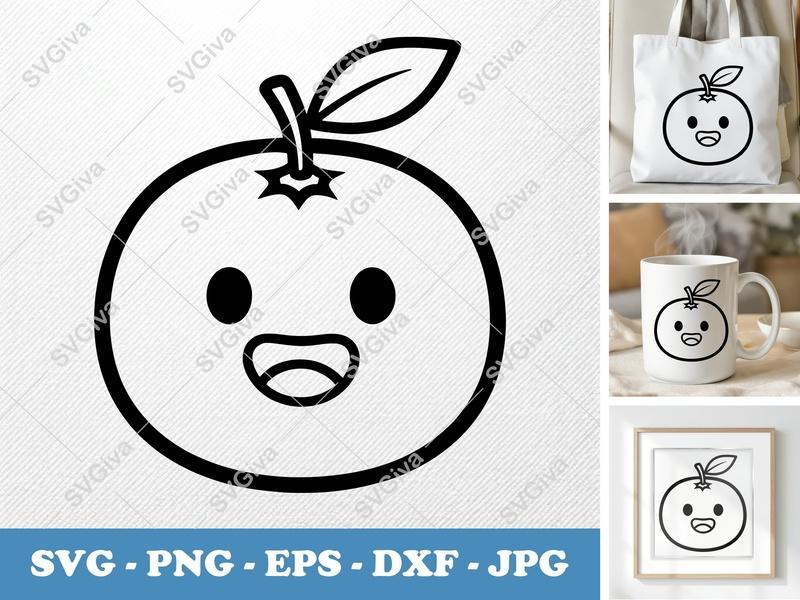Tangerine SVG | Kawaii Fruit Cut File, Happy Citrus PNG, EPS, DXF for Cricut & Silhouette, Cute Food Clipart