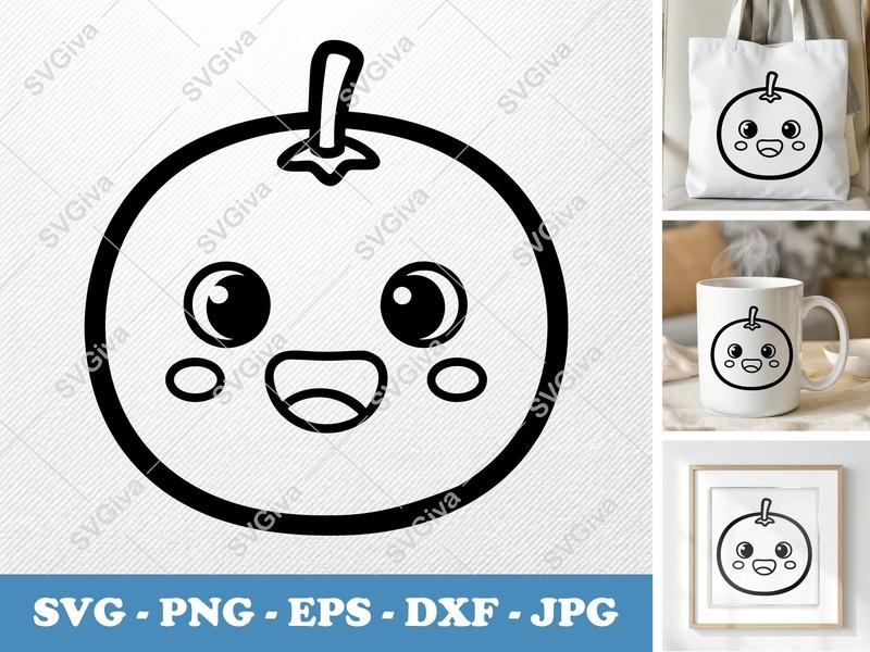 Tangerine SVG Kawaii Outline, Cute Citrus Fruit Clipart, Digital Download PNG EPS DXF for Cricut & Silhouette, Modern Clean Design