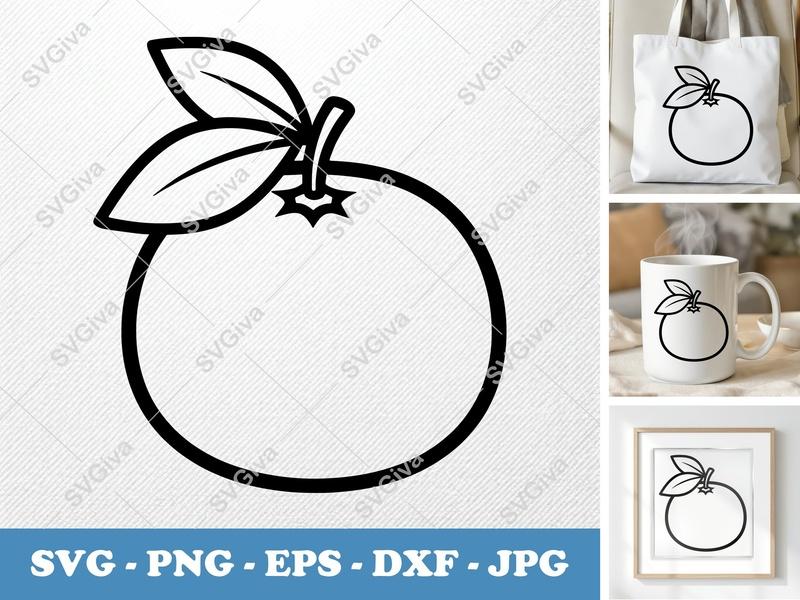 Tangerine SVG | Modern Fruit Cut File with Leaves | PNG EPS DXF for Cricut, Silhouette | Citrus Clipart Vector