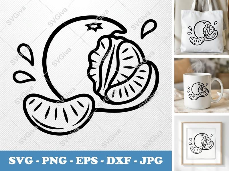 Tangerine SVG | Modern Fruit Cut File with Slices & Juice Drops | PNG EPS DXF for Cricut & Silhouette