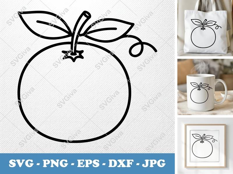 Tangerine SVG | Modern Fruit Outline | PNG EPS DXF Cut File for Cricut, Silhouette | Minimalist Citrus Clipart Vector