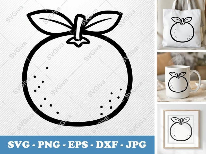 Tangerine SVG | Outline Fruit Clip Art | PNG EPS DXF | Cricut Silhouette Cut File | Citrus Design, Food Art, Simple