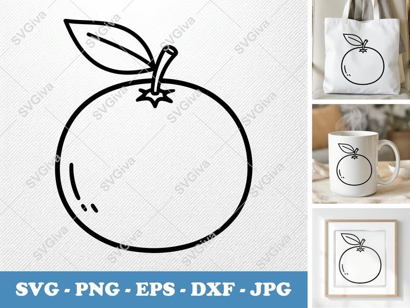 Tangerine SVG | Outline Fruit PNG, EPS, DXF | Simple Citrus Cut File for Cricut & Silhouette | Modern Food Vector