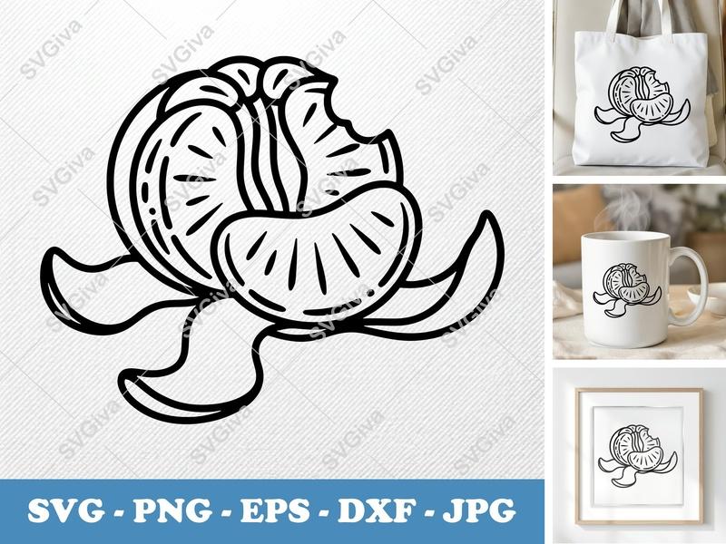 Tangerine SVG | Peeled Citrus Fruit Cut File, Mandarin Orange Slice | PNG EPS DXF for Cricut Silhouette, Modern Kitchen Decor