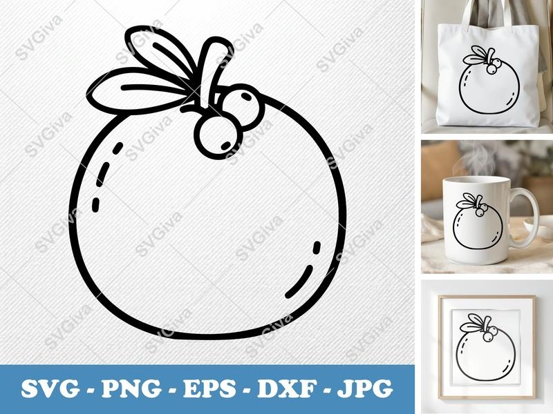 Tangerine with garnish SVG | Puffy Soft Shapes Cut File | PNG DXF EPS for Cricut Silhouette