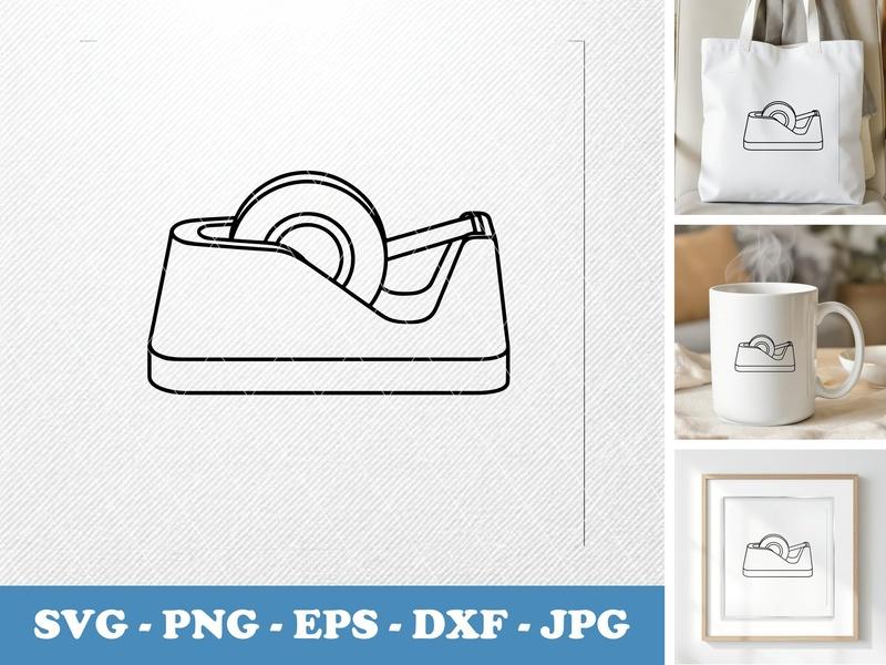 Tape Dispenser in side view profile SVG, Double Outline Cut File, Office Supplies PNG EPS DXF for Cricut, Silhouette