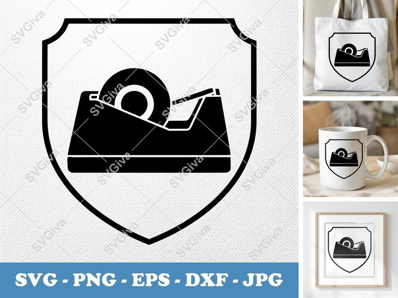 Tape Dispenser in side view profile SVG | Shield Frame Icon | Desk Supplies PNG DXF EPS for Cricut & Silhouette