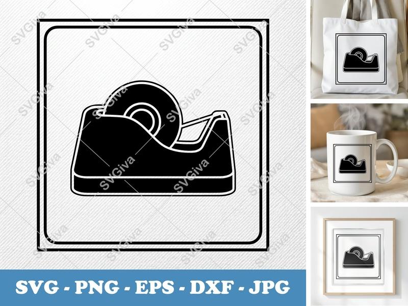 Tape Dispenser SVG | Modern Clean Design, Black & White Icon | PNG EPS DXF for Cricut, Silhouette Cut File