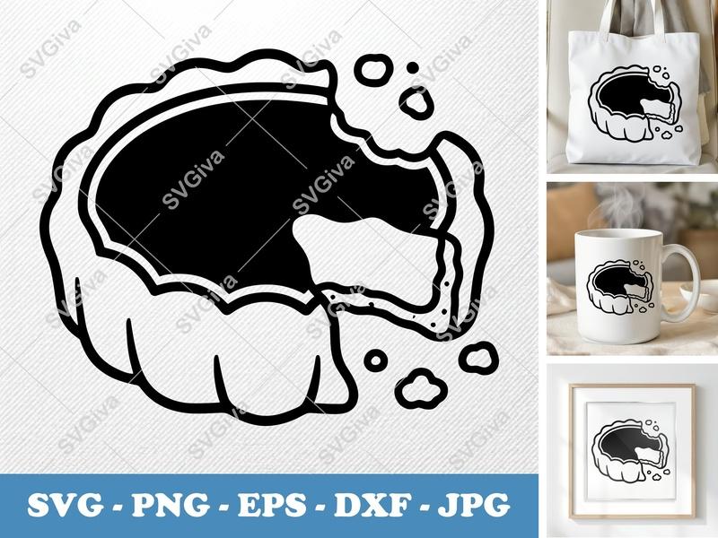Tart SVG | Bitten Pie Slice, Dessert Food Cut File, PNG EPS DXF for Cricut & Silhouette, Modern Baking Design