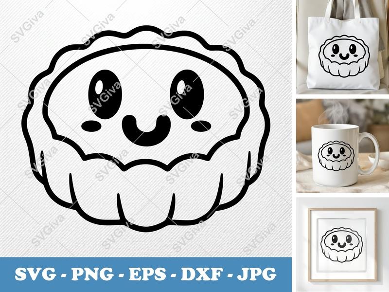 Tart SVG | Cute Kawaii Face Pastry | PNG EPS DXF for Cricut & Silhouette | Bakery Food Dessert Clipart Cut File