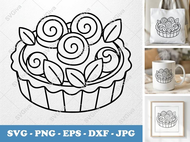Tart SVG | Dessert Pastry Cut File, Sweet Food Clipart | PNG EPS DXF for Cricut, Silhouette, Baking