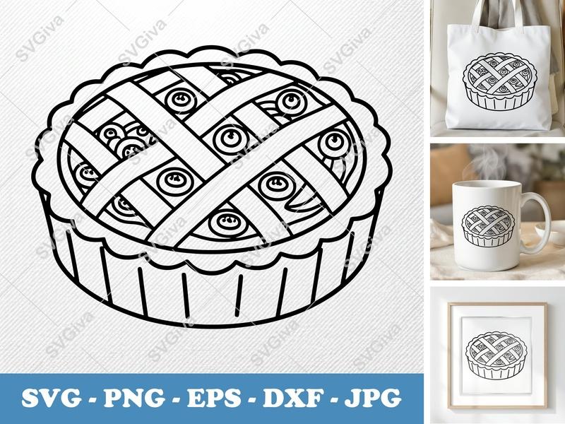 Tart SVG | Lattice Pie, Fruit Dessert, Bakery Food | PNG EPS DXF for Cricut & Silhouette, Modern Clean Cut File