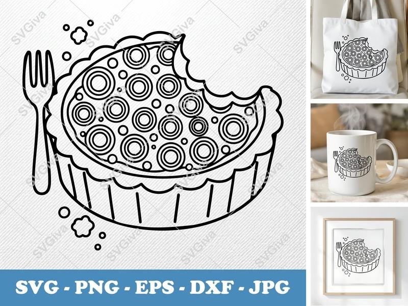 Tart SVG, Modern Clean Design with Fork, Bitten Pastry | PNG EPS DXF | Cricut Silhouette Cut File