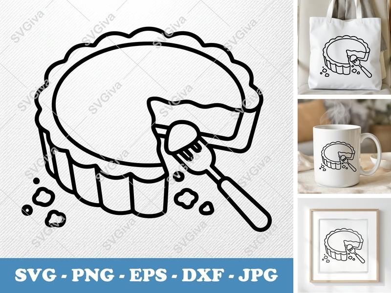 Tart SVG | Pie Slice Fork Dessert Food Kitchen Cut File | PNG EPS DXF for Cricut Silhouette