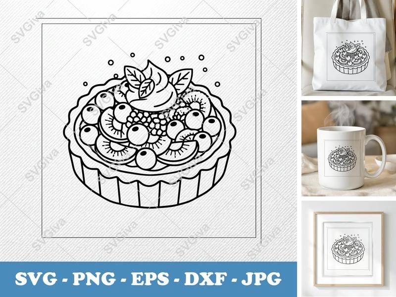 Tart with garnish SVG, Friendly Rounded Body Bean-Shaped Forms | PNG DXF EPS | Cricut Silhouette File