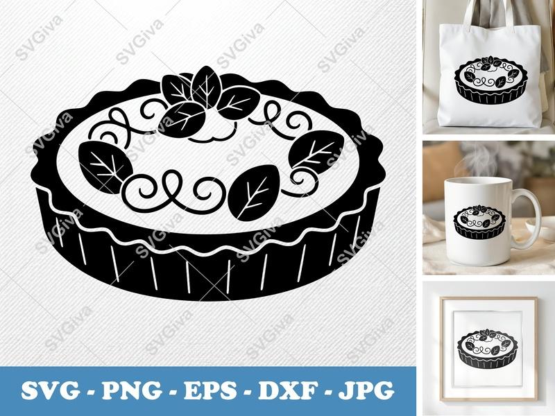 Tart with Garnish SVG | Puffy Soft Forms | PNG DXF EPS | Cricut Silhouette Baking Dessert Cut File