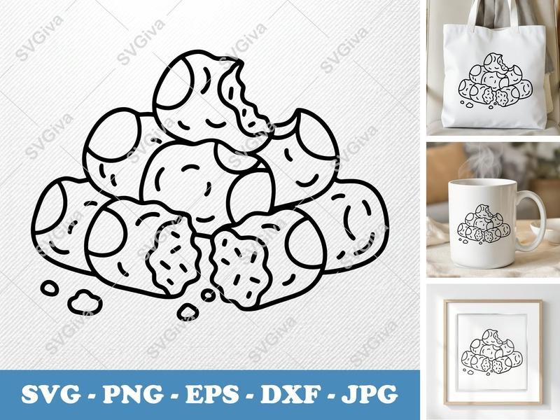 Tater Tots Partially Eaten SVG | Puffy Cartoon Food Clipart | Inflated Pillow Soft Design | PNG DXF EPS | Cricut Silhouette