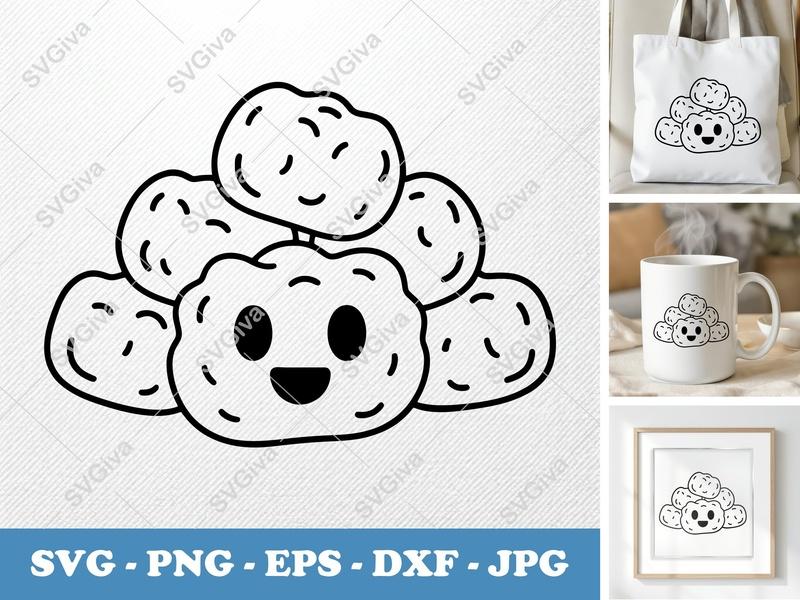 Tater Tots SVG, Cute Kawaii Food Outline, Happy Face Tater Tot PNG EPS DXF | Cricut Silhouette Cut File, Modern Kitchen Clipart