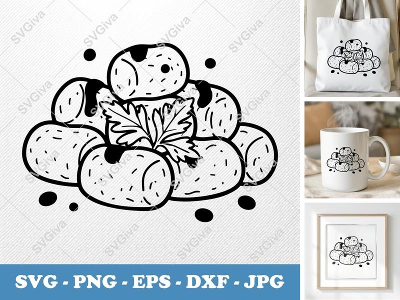 Tater Tots SVG | Modern Food Outline, Parsley, Doodle Style | PNG EPS DXF for Cricut, Silhouette, Kitchen Decor
