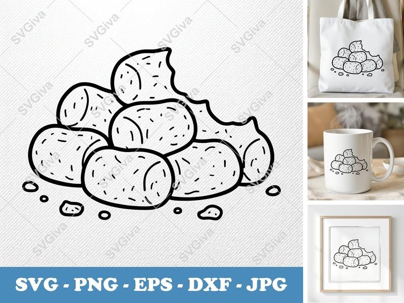 Tater Tots SVG | Modern Outline, Black Line Art, Food SVG, PNG EPS DXF for Cricut & Silhouette