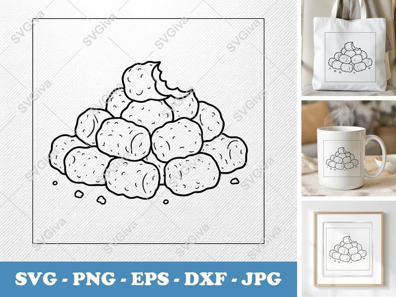 Tater Tots SVG | Modern Outline Design | Bitten Tot | PNG EPS DXF | Cricut Silhouette File