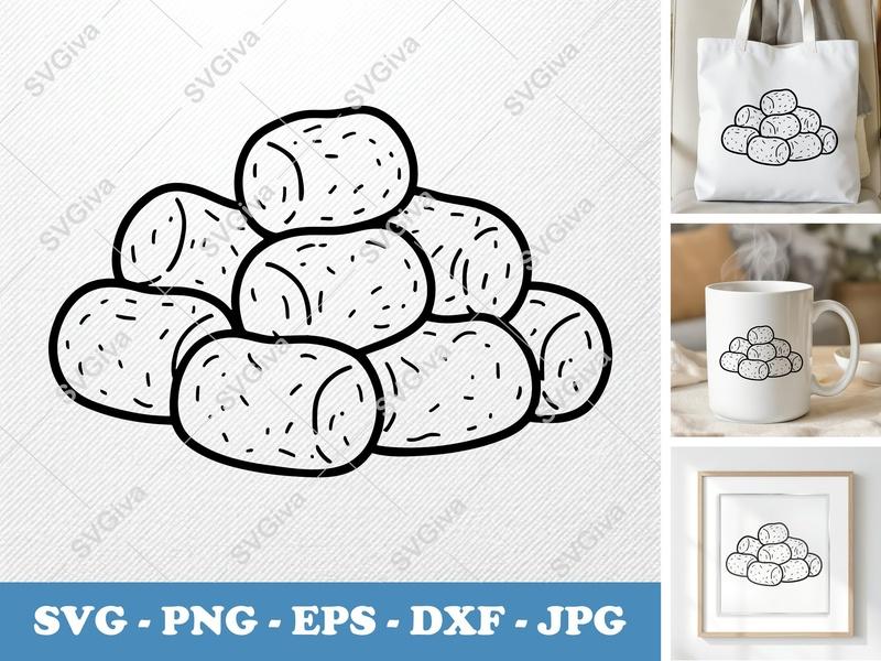 Tater Tots SVG | Modern Outline Design | Food Clip Art, PNG, EPS, DXF for Cricut & Silhouette | Kitchen Decor Cut File