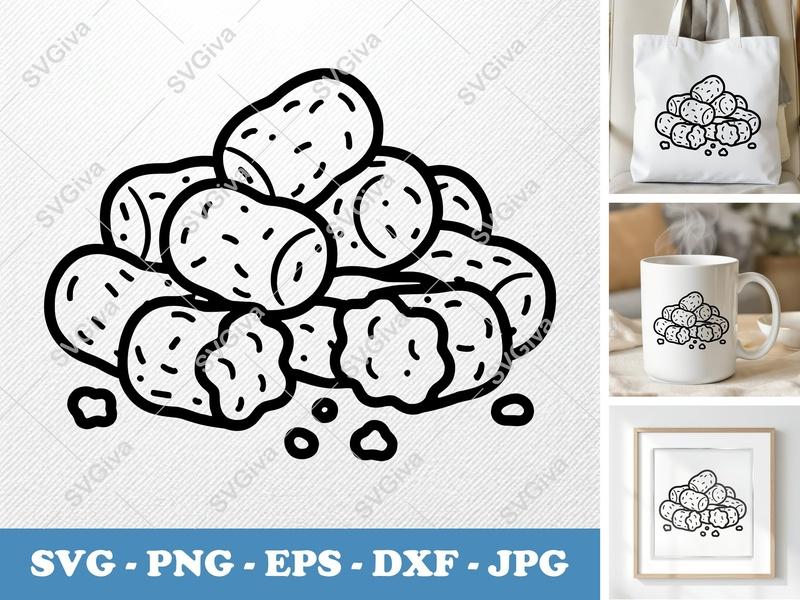 Tater Tots SVG | Modern Outline Design | Food Graphics PNG EPS DXF | Cricut Silhouette Cut File