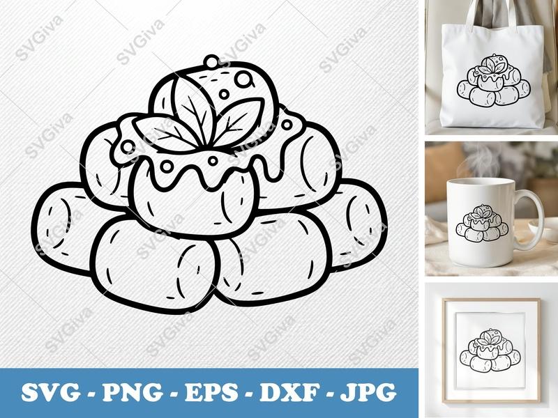 Tater Tots SVG | Modern Outline Design, Topped with Leaves | PNG EPS DXF | Cricut Silhouette File, Food Clipart