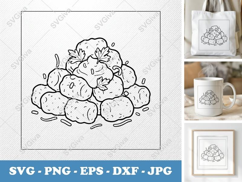 Tater Tots SVG | Modern Outline Design with Sauce & Parsley | PNG EPS DXF for Cricut & Silhouette